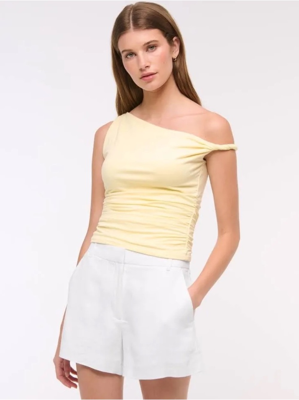 Abercrombie & Fitch Linen-Blend Mid-Rise White Shorts with Belt Loops